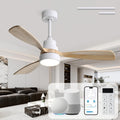 CACI Mall 48 inch Ceiling Fans with Lights, Smart Indoor/Outdoor Ceiling Fan, Remote Control, Compatible with Alexa/Google, Small 3 Blade Solid Wood Ceiling Fans for Bedroom Patio