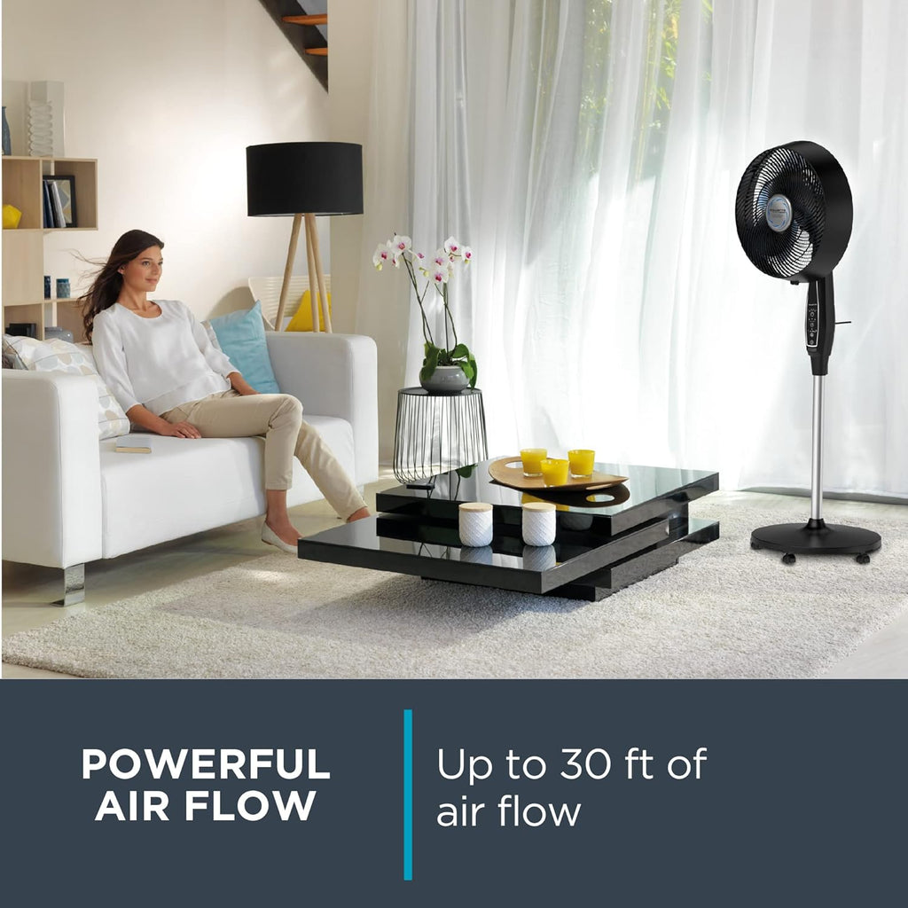 Rowenta, Pedestal Fan, Extreme Outdoor Fan with Remote, 65 Inches, Ultra Quiet Fan, Oscillating, Portable, 3 Speeds, Digital Control, Black, Ourdoor, VU4510