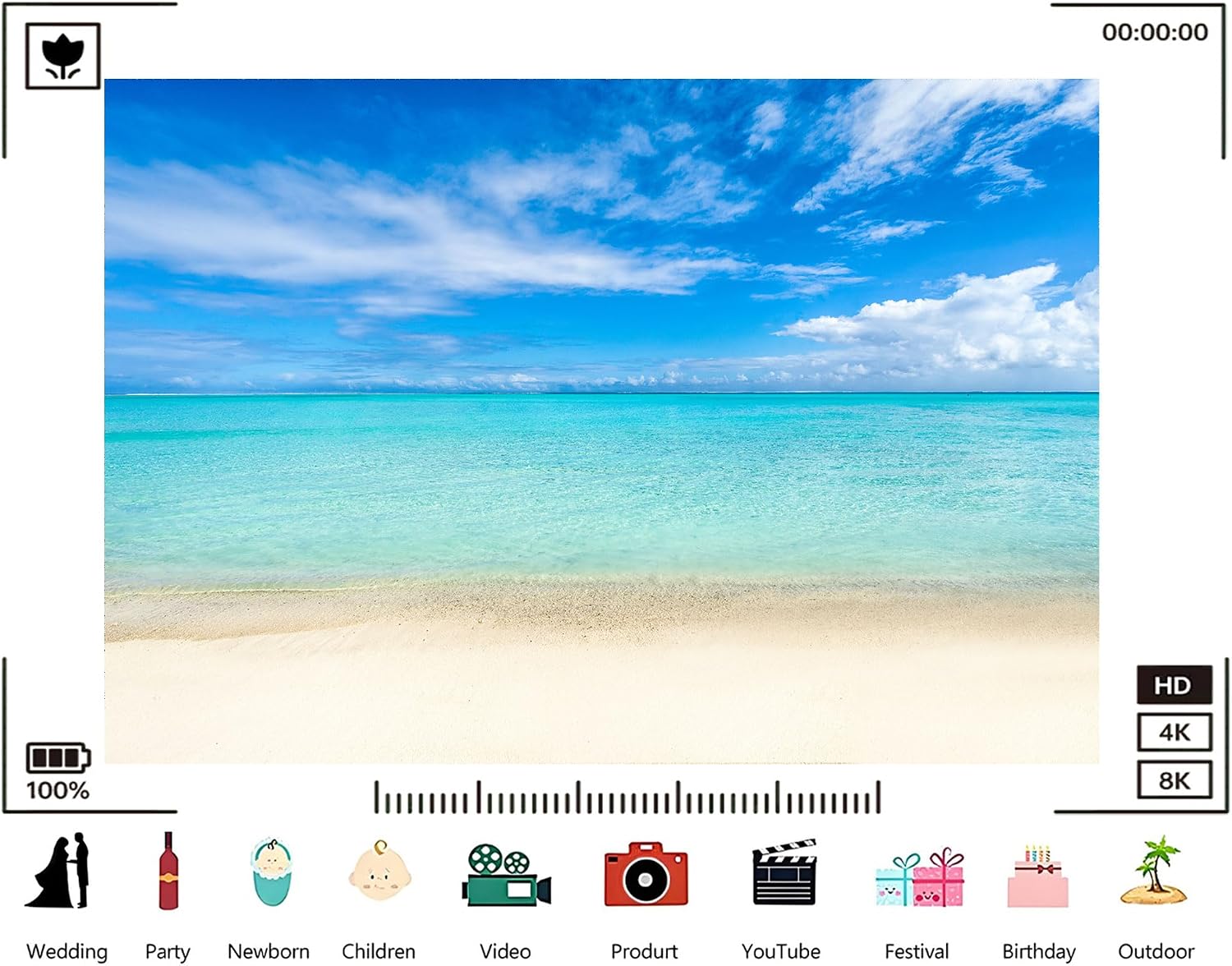 Trykid 20x10ft Turquoise Ocean Beach Backdrop Clear Sky White Sand Photography Background Tropical Paradise Tapestry Party Decoration Photo Studio Prop Fabric