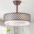 20' Brown Fandelier Ceiling Fan with Lights, Rustic Farmhouse Caged Ceiling Fan with Light Remote Control, Rattan with 6 Speeds for Bedroom, Nursery, Living Room
