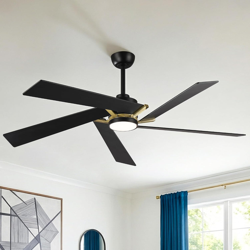 60 Inch Ceiling Fans with Lights and Remote, Farmhouse Lighting Ceiling Fan with Reversible DC Motor, Dimmable, Timer, Quiet Outdoor Ceiling Fans for Patios Living Room Bedroom, Double-sided Blades