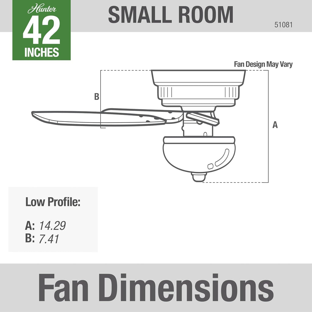 Hunter 42 inch Indoor Ceiling Fan with LED Light - Bronze Ceiling Fan with Pull Chain, For Bedroom or Living Room, Low Profile Flush Mount, No Remote, 5 Blades - Newsome 51081, Premier Bronze