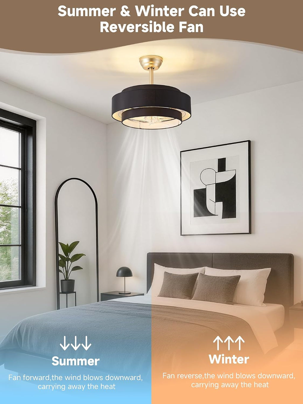 20' Boho Fandelier Ceiling Fan with Light, Caged Black Fandelier Ceiling Fans with Lights Remote Control with 6 Speeds for Bedroom, Nursery, Living Room
