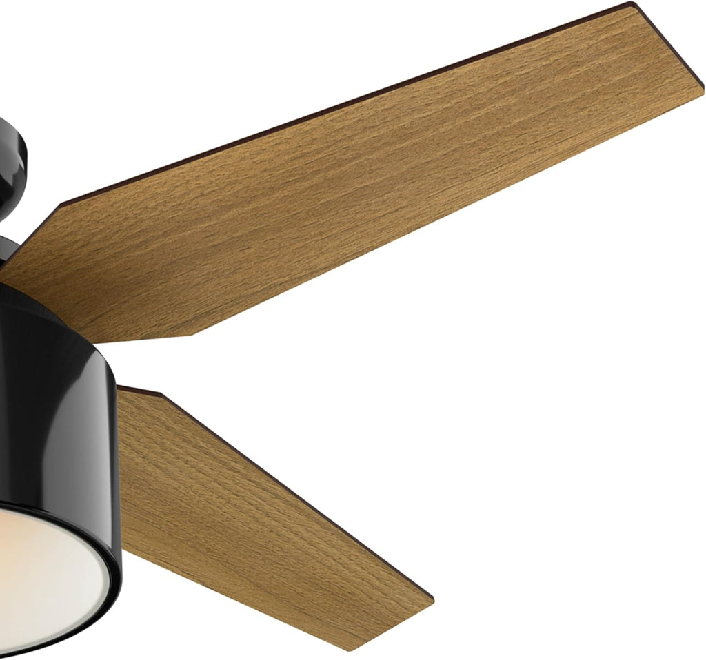 Hunter 52 inch Indoor Ceiling Fan with LED Light and Remote Control - Black Modern Ceiling Fan, Low Profile Mount, 4 Blades, For Bedroom, Living Room, or Kitchen, Quiet - Cranbrook 59259, Gloss Black