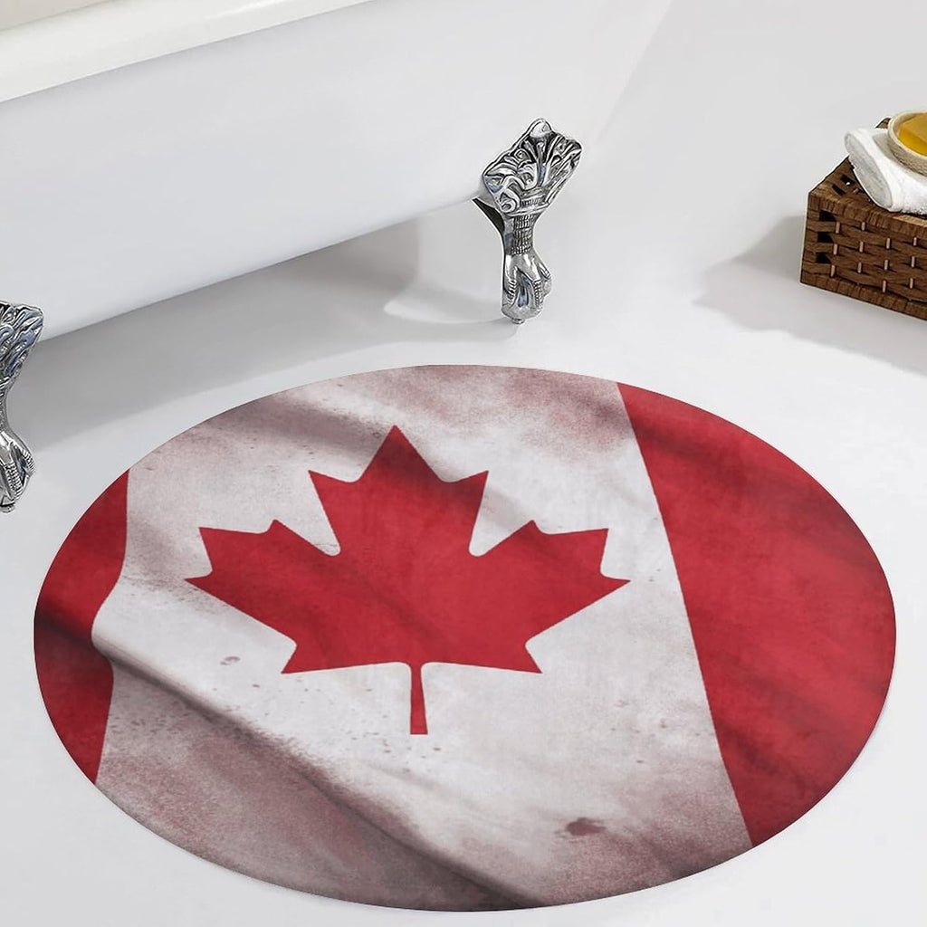 Canadian Flag Coral Velvet Round Floor Mat Non-Slip Bath Rug Floor Covering for Bathroom Vanity Guest Suite & Vacation Home