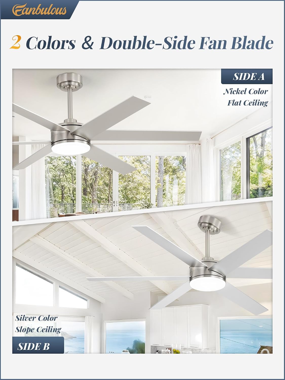 Fanbulous 56 Inch Ceiling Fans with Lights and Remote, Reversible 6 Blades, Dimmable, 3000K-6000K Adjustable, Outdoor Ceiling Fans for Patios, Large Ceiling Fan for Indoor or Covered Outdoor, Nickel