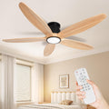 Wood Ceiling Fan with Lights, 52Inch Flush Mount Ceiling Fan with Remote Control, 5 Blades, DC Motor,3CCT,Natural Wooden Ceiling Fans for Bedroom, Living Room, Home Office,Indoor