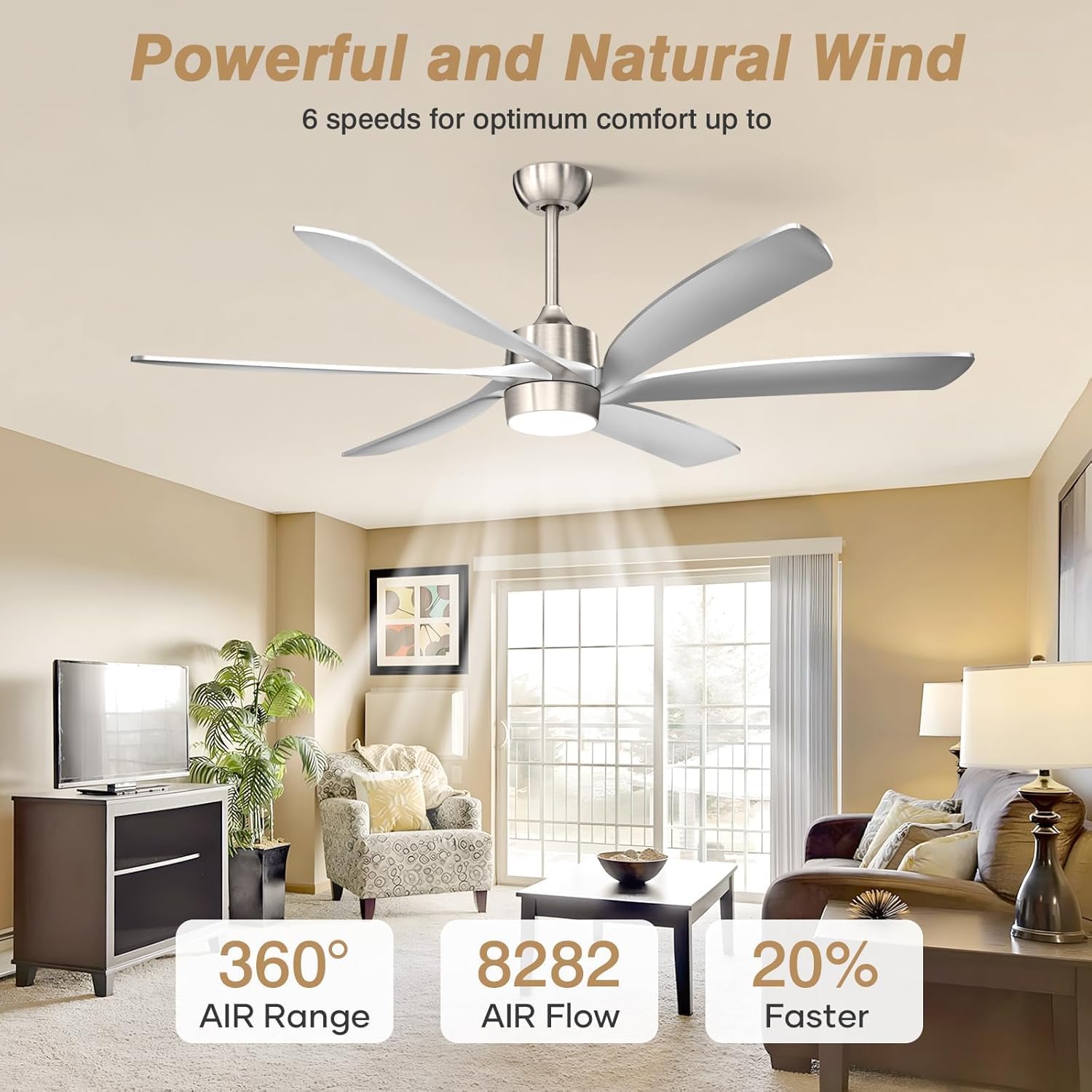 64 Inch Modern Outdoor Ceiling Fan with Light and Remote, Large Industrial Low Profile Ceiling Fan, Energy Efficient Reversible High CFM Quiet DC Motor, for Indoor Living room Outside Porch Dimmable