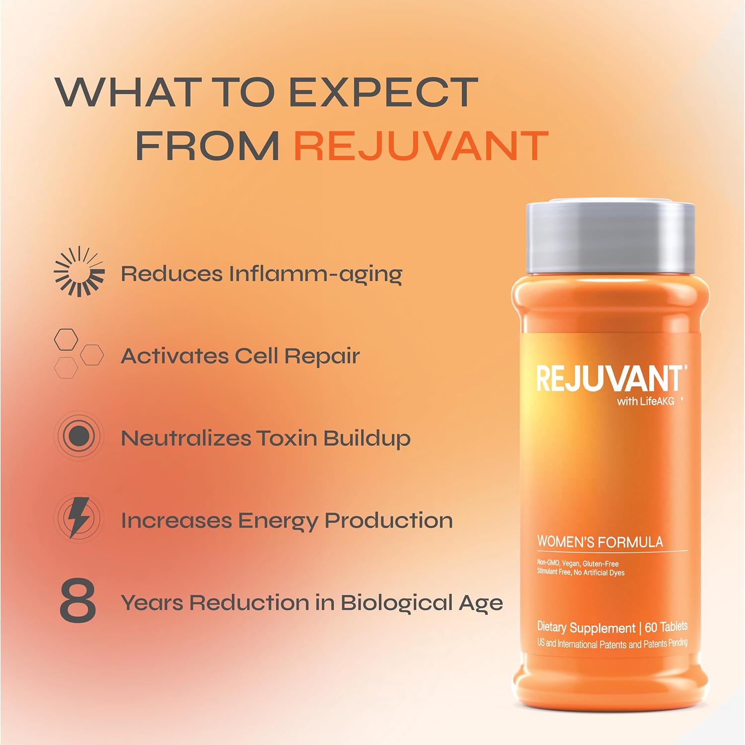 Rejuvant Women's AKG Longevity Supplement 1000MG Ultra 98% Pure (Calcium Alpha-Ketoglutarate), Patented Vitamin Rich Controlled Release Formula Supports Cell Repair and Quality of Life, 180 Tablets