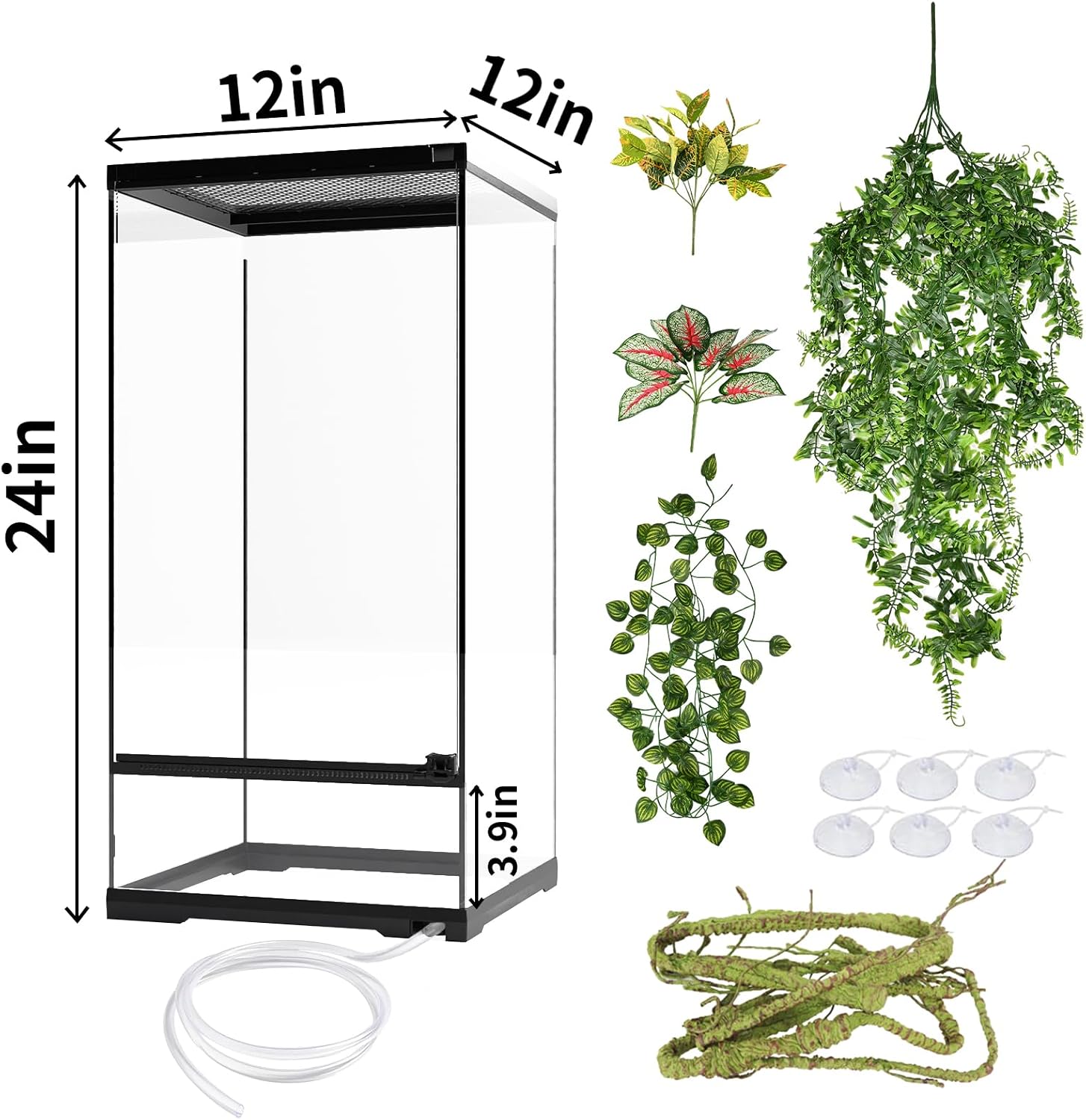 15 Gallon Tall Reptile Glass Tank 12'x12'x24' with Drainage System - Pre-Assembled Vertical Reptile Cage for Arboreal Geckos,Chameleon,Lizard,Tree Frog and Snake with Terrarium Decoration