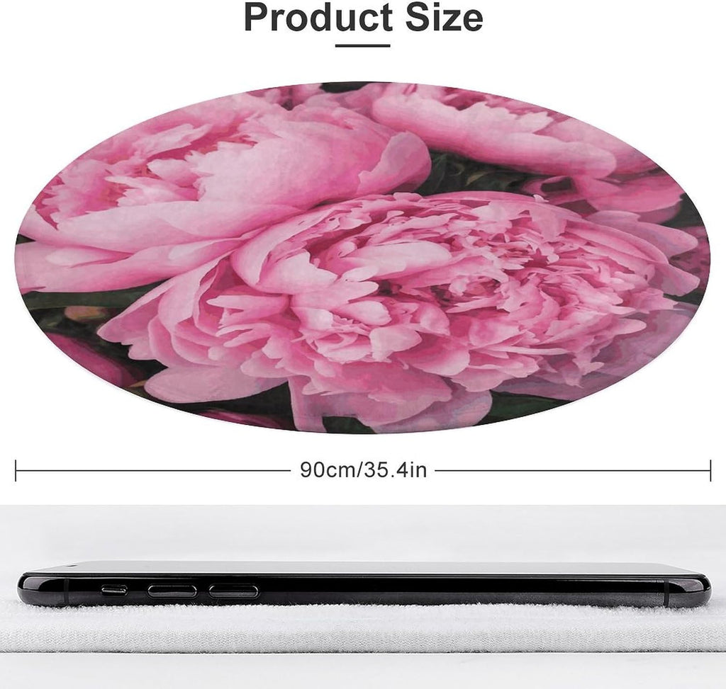 Pink Peony Coral Velvet Round Floor Mat Non-Slip Bath Rug Floor Covering for Bathroom Vanity Guest Suite & Vacation Home