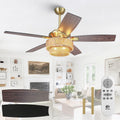 Parrot Uncle Ceiling Fans with Lights and Remote, 52 Inch Farmhouse Rustic Ceiling Fan for Bedroom, Chandelier Outdoor Ceiling Fans with Reversible 5 Blades, Black/Wood Grain, Woven Drum Shade