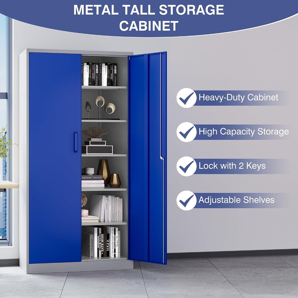 Metal Garage Storage Cabinet,Steel Storage Cabinet with Doors and Adjustbale Shelves,Lockable Tool Cabinet for Garage,Basement,Home Office,School