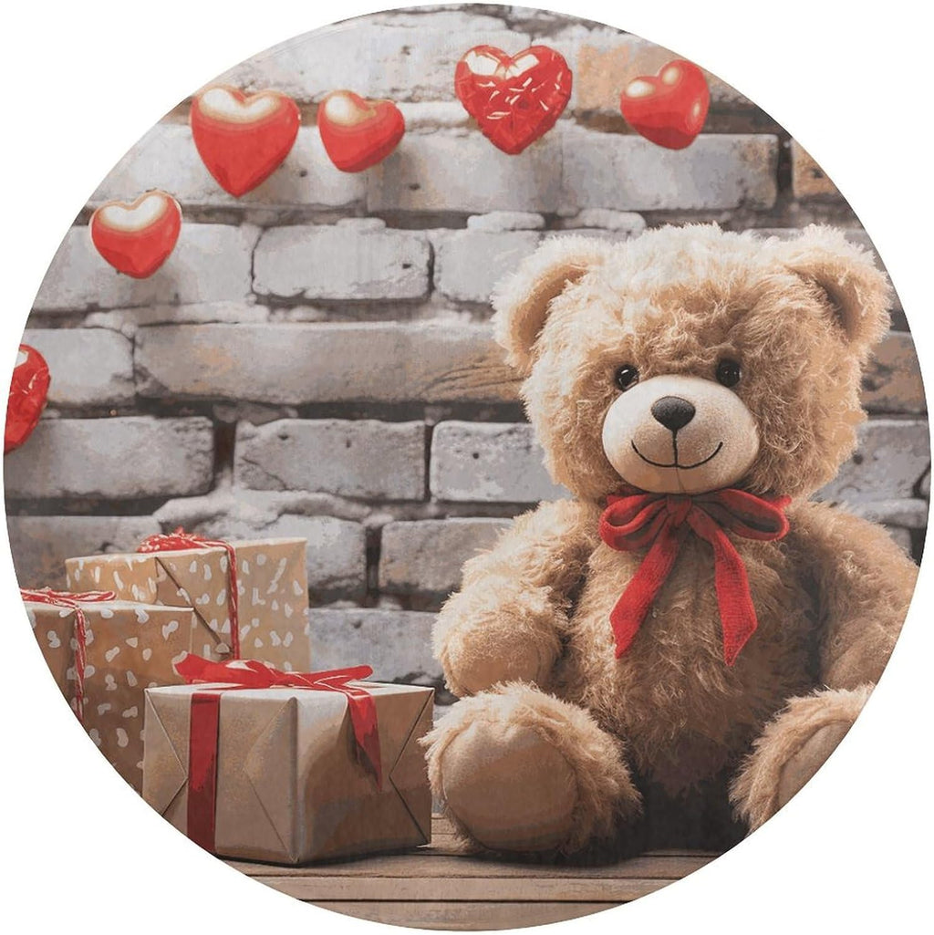 Cute Bear Valentine Gift Coral Velvet Round Floor Mat Non-Slip Bath Rug Floor Covering for Bathroom Vanity Guest Suite & Vacation Home