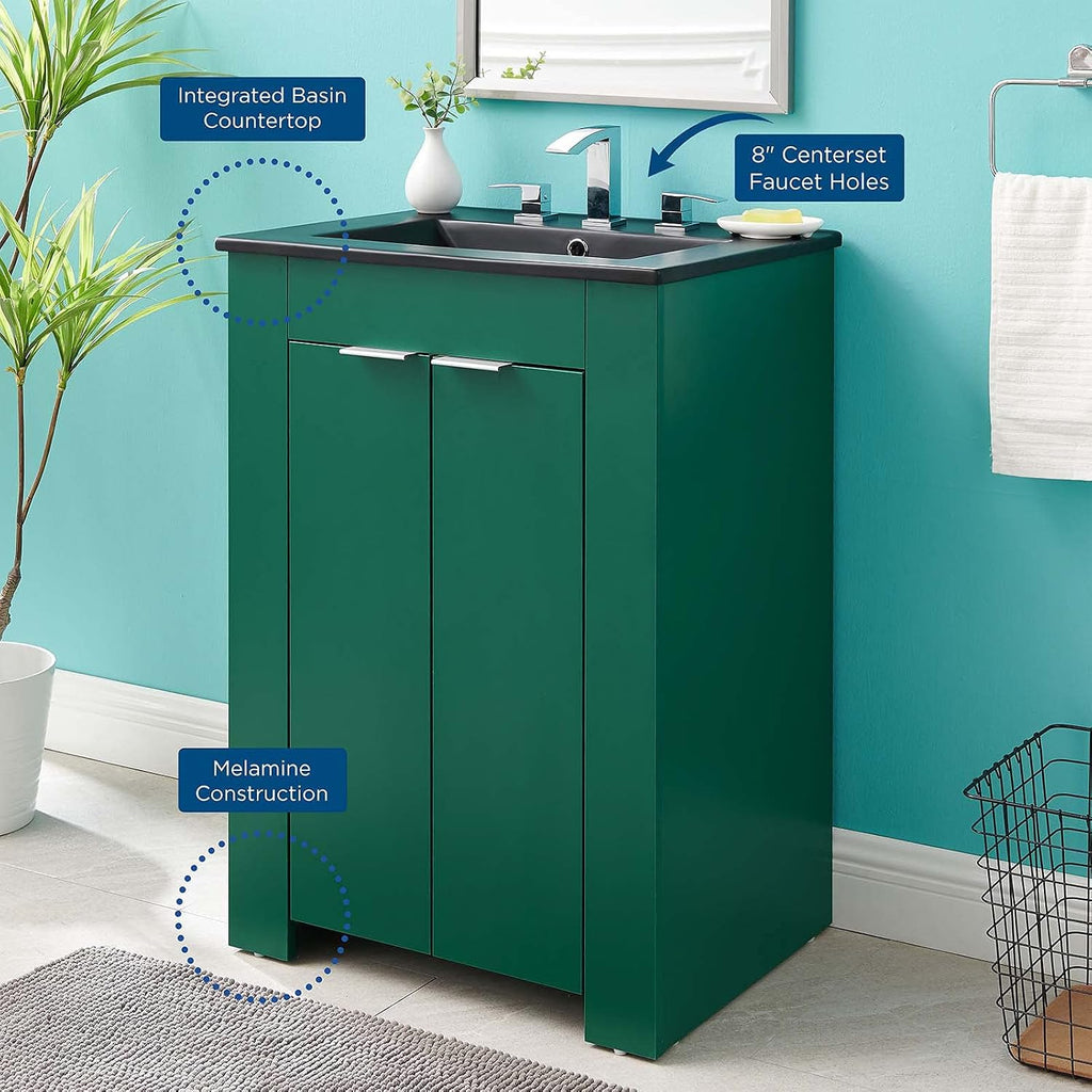 Sink Vanity Cabinet, Melamine, Green Black, Modern Contemporary, Hotel Bedroom Bathroom Master Suite