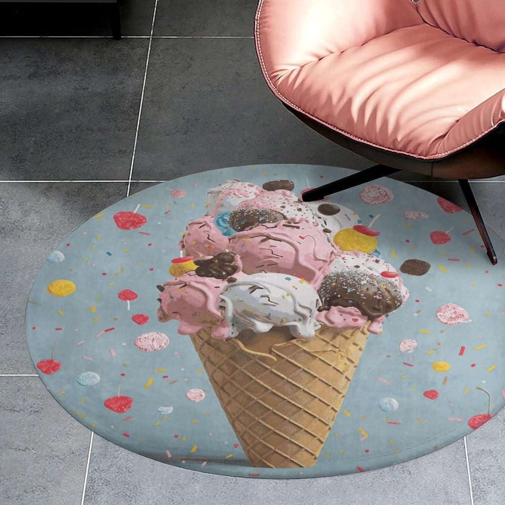 Sweet Ice Cream Coral Velvet Round Floor Mat Non-Slip Bath Rug Floor Covering for Bathroom Vanity Guest Suite & Vacation Home