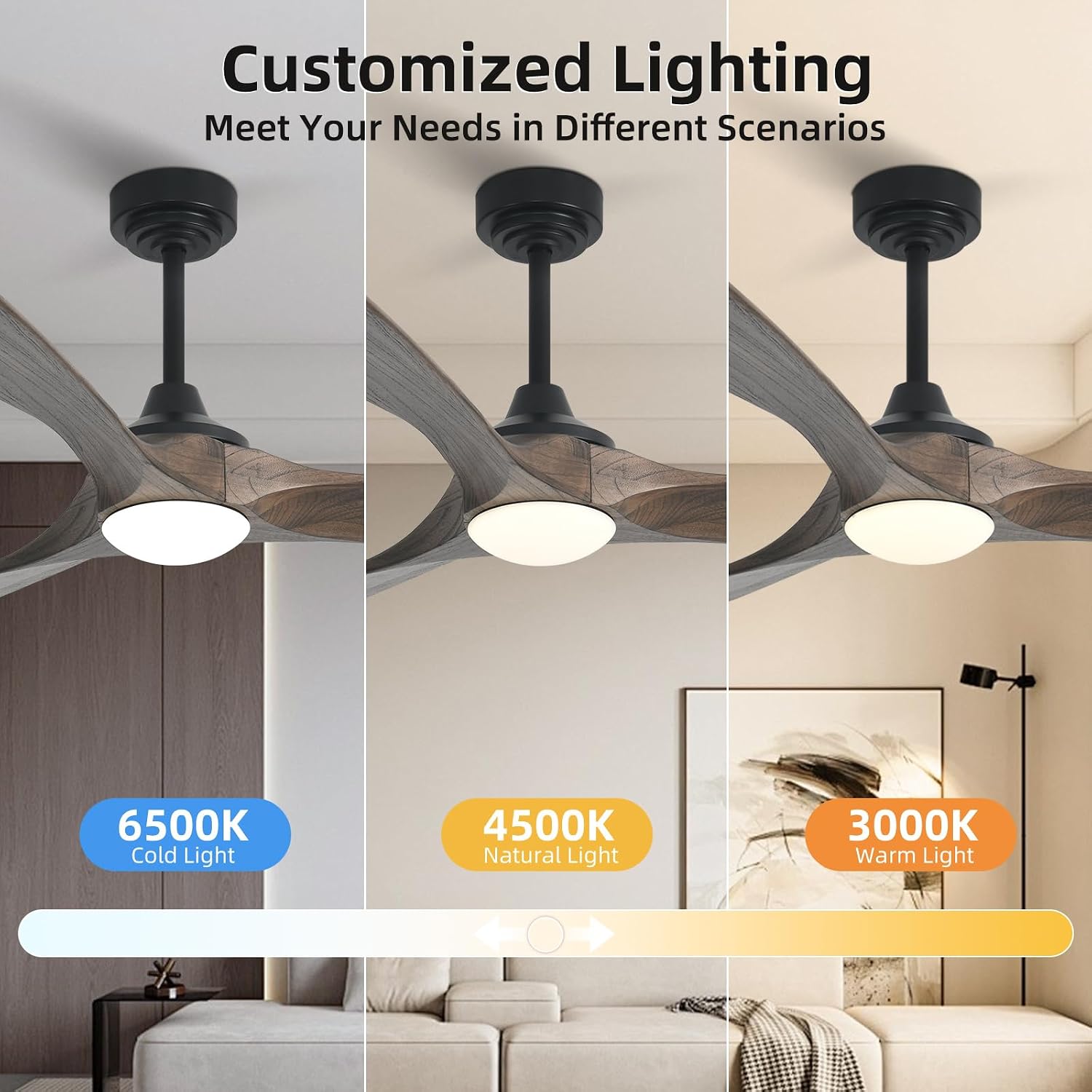 Ceiling Fan with Lights, 72'' Solid Wood Indoor/Outdoor Ceiling Fan with Quiet Reversible DC Motor, Compatible with Alexa/Google, 3CCT Dimmable, 6 Speeds Dark Brown Outdoor Fan for Patio Porch