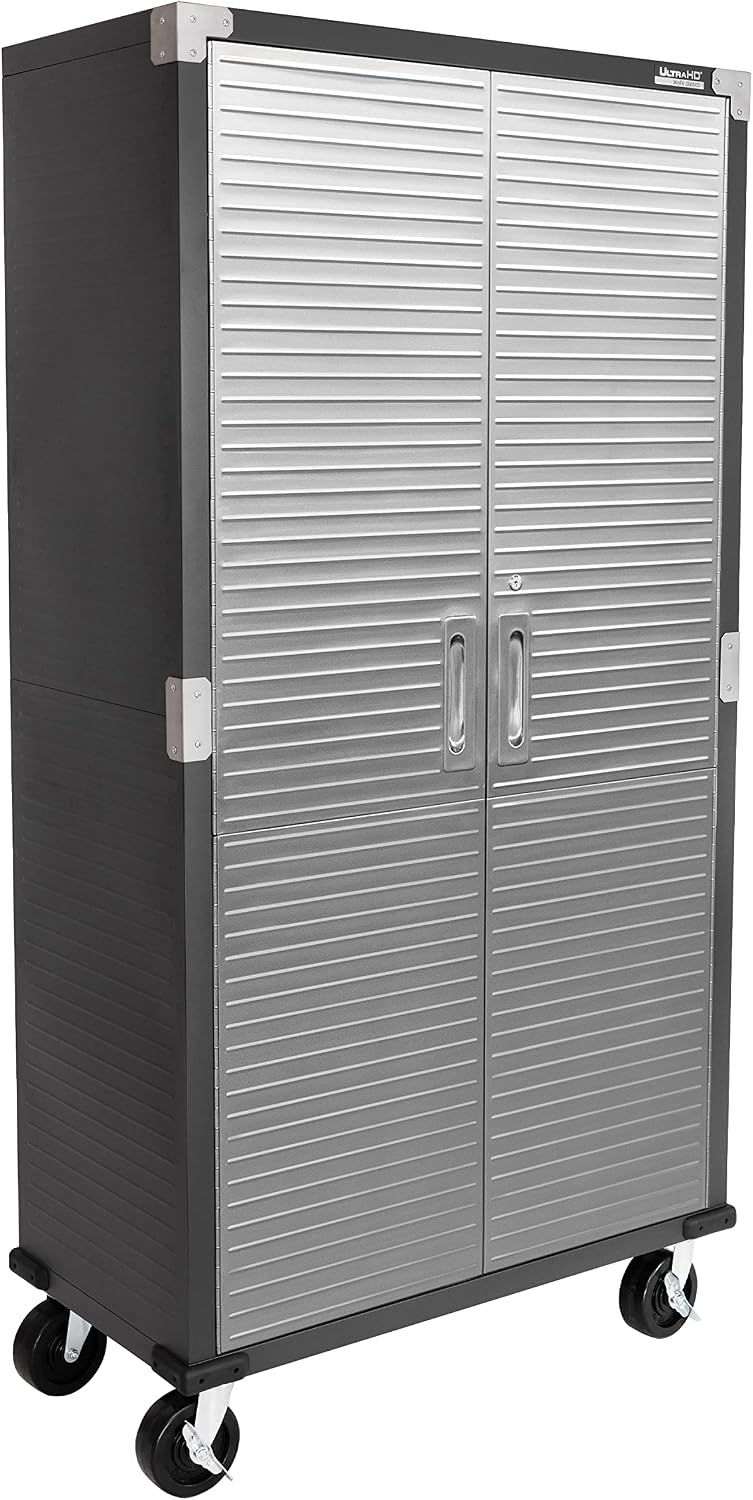 Seville Classics UltraHD Solid Steel Rolling Lockable Metal Storage Cabinet Locker Organizer, w/Adjustable Shelves for Garage, Warehouse, Office, Classroom, Graphite, 36' W x 18' D x 72' H