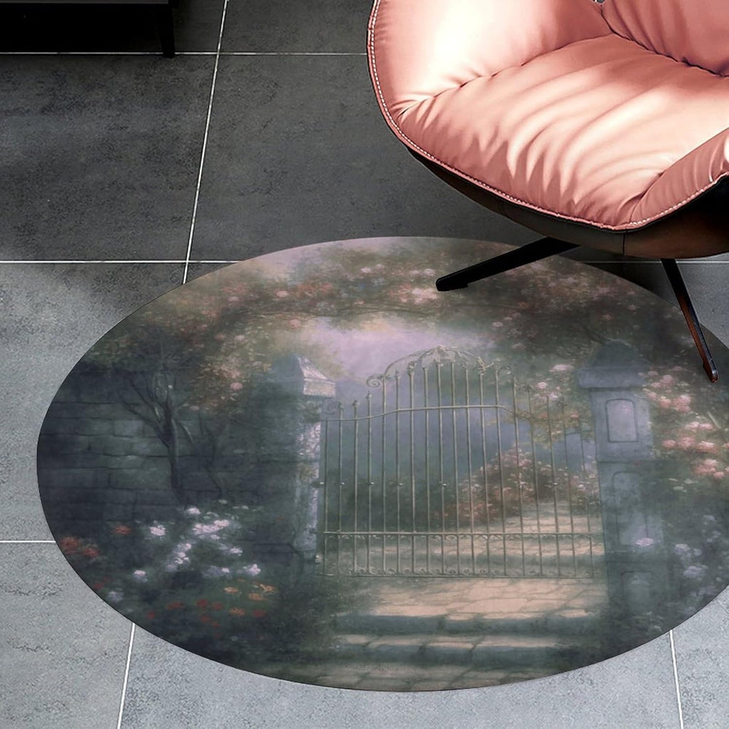 Secret Garden Coral Velvet Round Floor Mat Non-Slip Bath Rug Floor Covering for Bathroom Vanity Guest Suite & Vacation Home