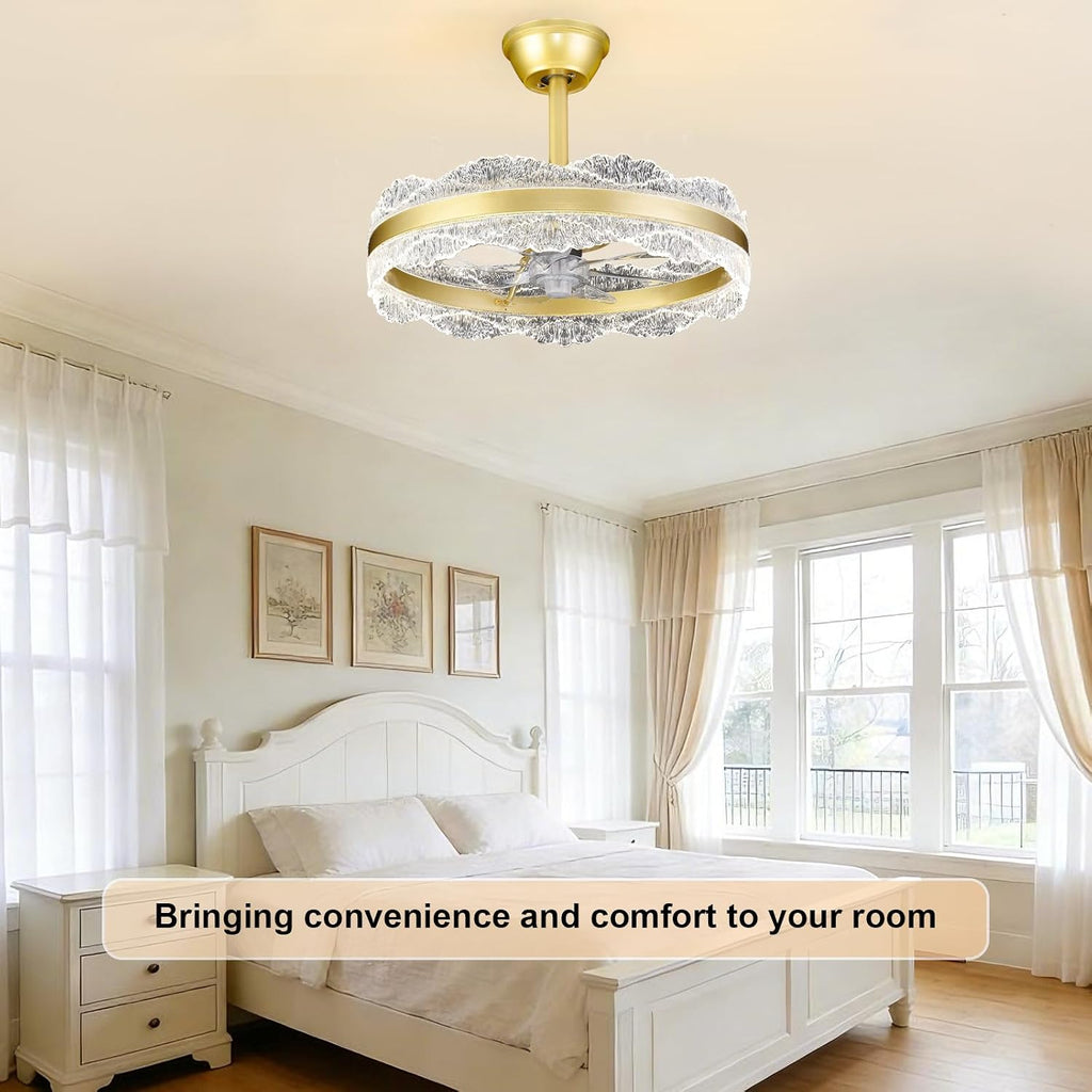 Depuley Fandelier Ceiling Fans with Lights: 20' Gold Cagd Fan with Remote Control - Crystal Chandelier Fan Light for Girl's Bedroom Living Room Nursery