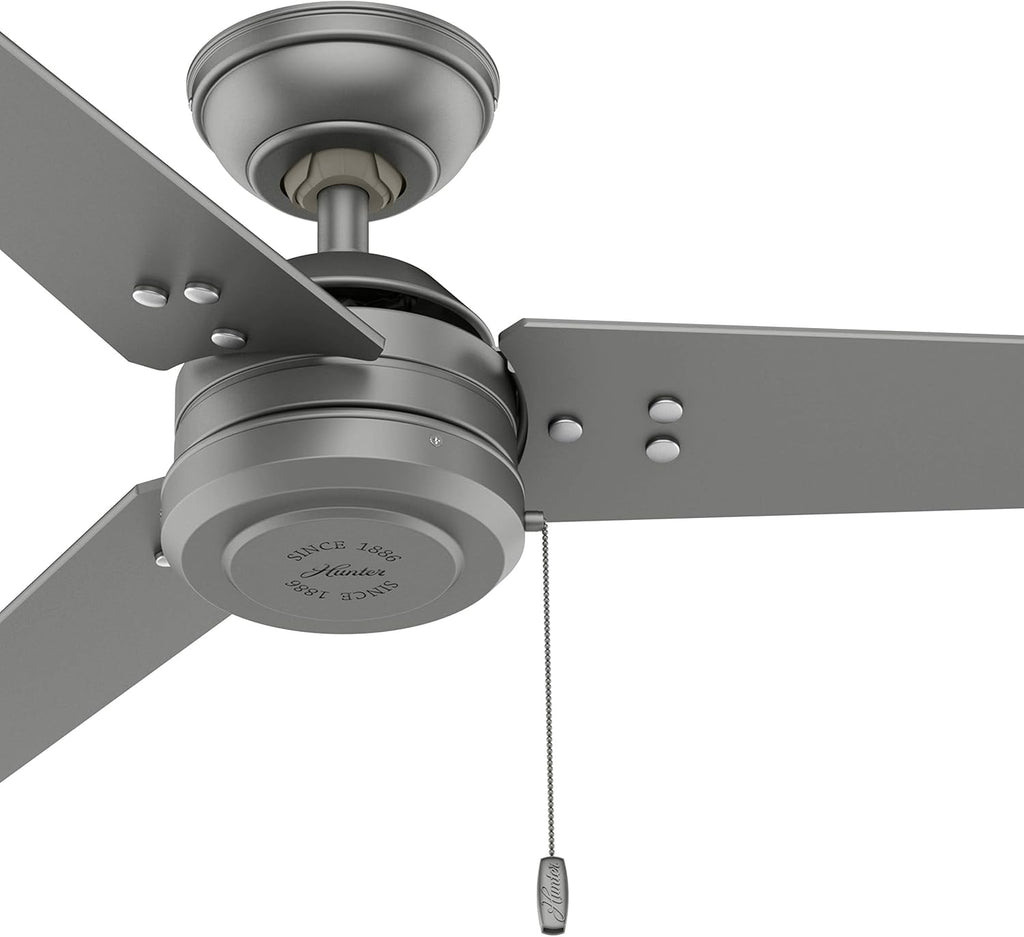 Hunter Fan 44 inch Contemporary Matte Silver Outdoor Ceiling Fan with Pull Chain (Renewed)