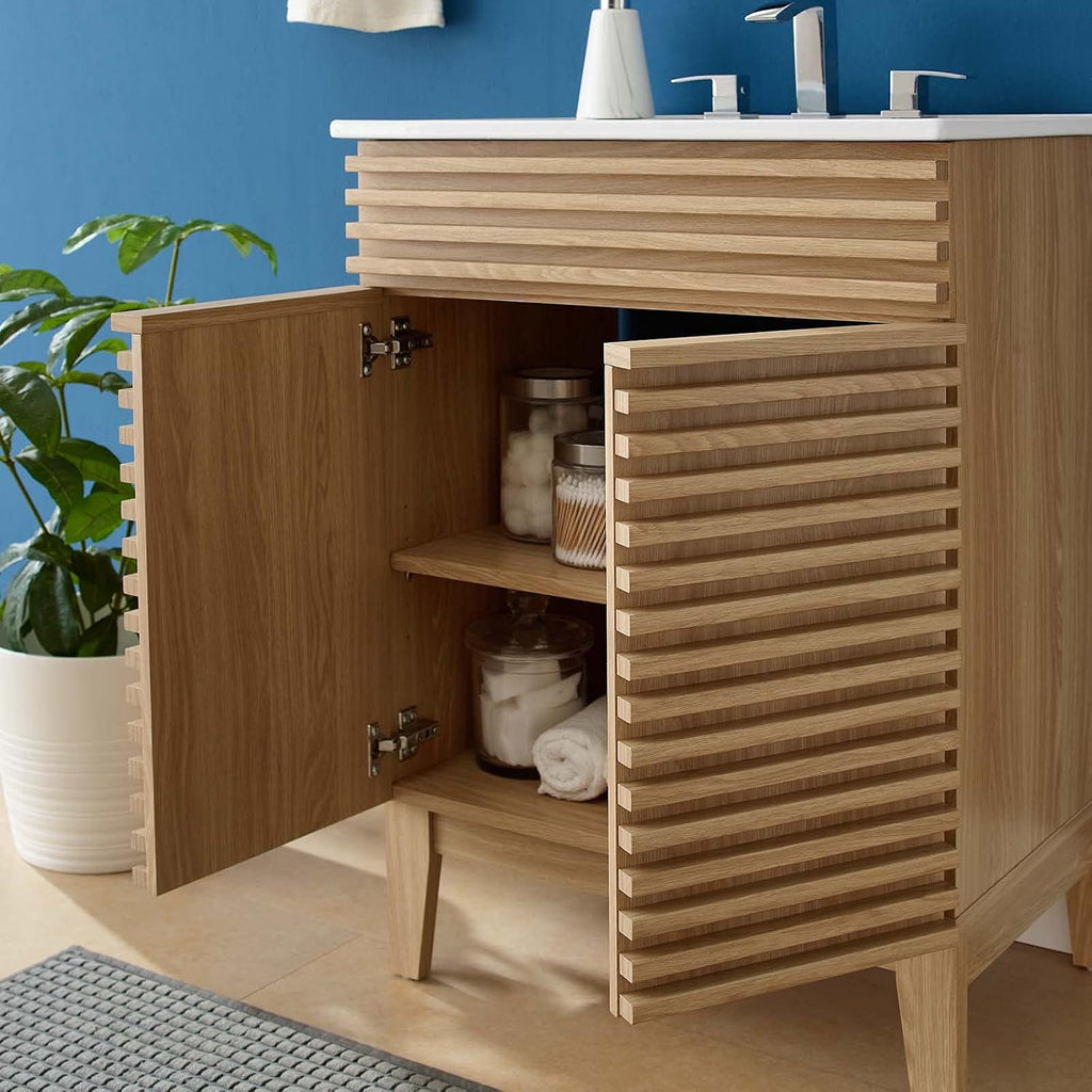 Sink Vanity Cabinet, Wood, Brown Oak White, Modern Contemporary, Hotel Bedroom Bathroom Master Suite