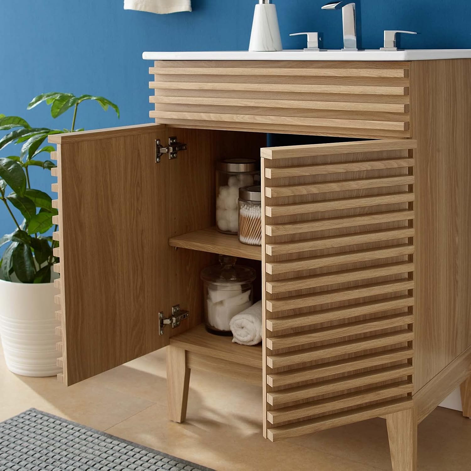 Sink Vanity Cabinet, Wood, Brown Oak White, Modern Contemporary, Hotel Bedroom Bathroom Master Suite
