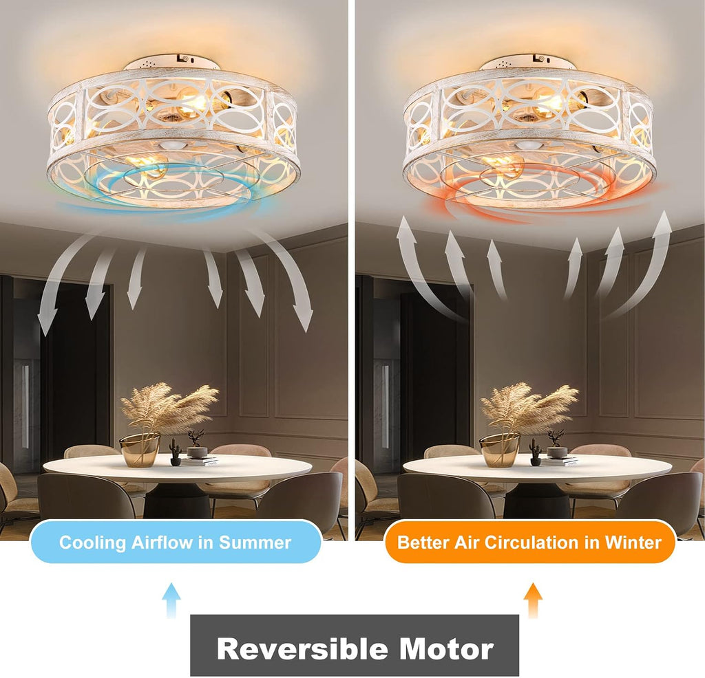 20' Caged Ceiling Fan With Light And Remote，bladeless Ceiling Fan 6 Speed Reversible With 4 Bulbs and Remote Control. With Lights for Bedroom, Dining Room