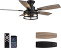 42 Inch Flush Mount Ceiling Fans with Lights and Remote Control, Farmhouse Ceiling Fan with LED Lighting for Bedroom Living Room and Patio, Black Caged Ceiling Fan for Indoor and Outdoor(NO Bulbs)