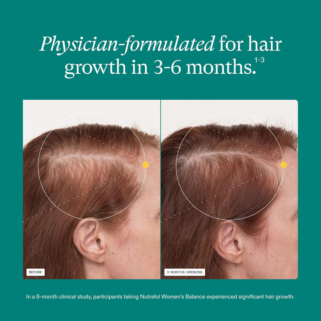 Nutrafol Women's Balance Hair Growth Supplements, for Ages 45+, Clinically Proven for Visibly Thicker Hair and Scalp Coverage, Dermatologist Recommended - 2 Month Supply, 2 Refill Pouches