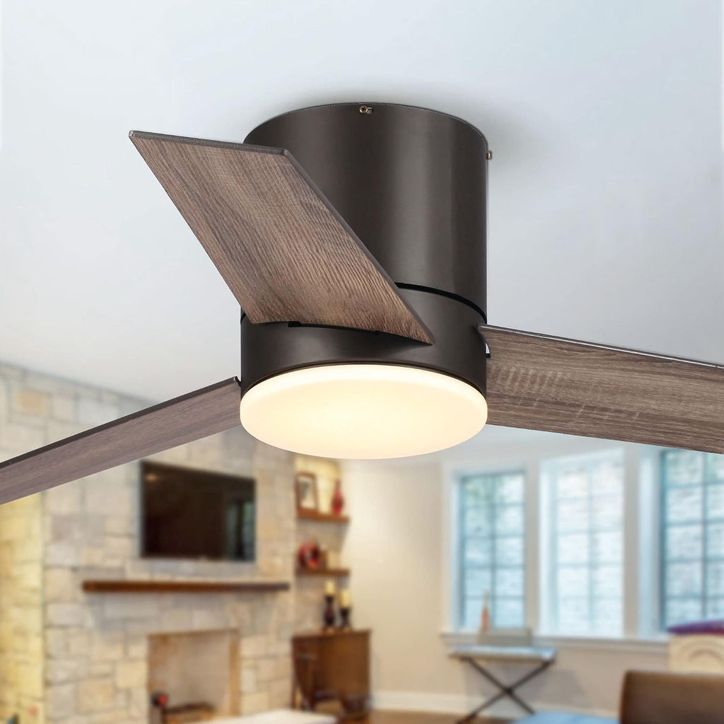 Low Profile Ceiling Fans with Lights and Remote, 48 Inch Bedroom Ceiling Fans Flush Mount, Indoor/Outdoor Fans for Patios, Reversible 3 Blades, Noiseless, Color Temp Adjusted, DOE ETL Tested (Bronze)