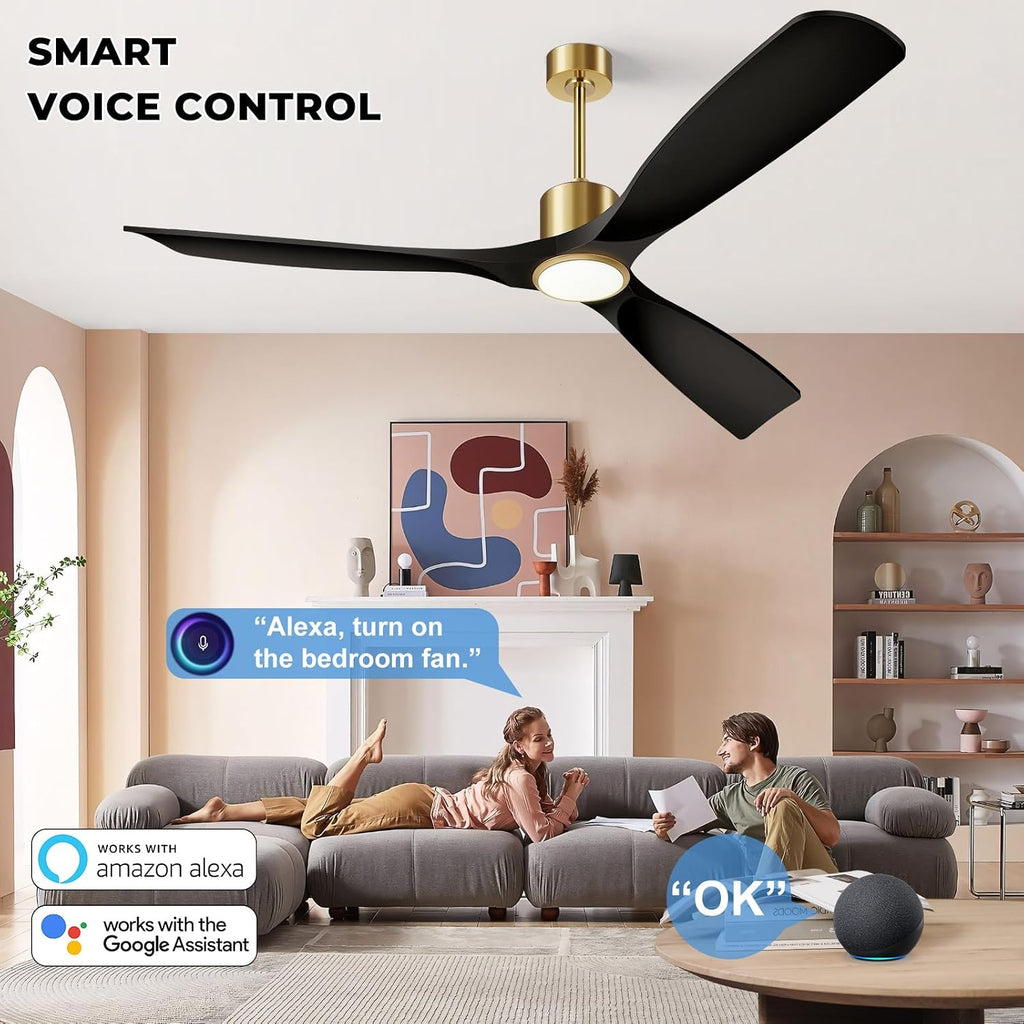 Ceiling Fans with Lights, Ceiling Fans with Lights and Remote Control, 60 inch Ceiling Fan with Light, Outdoor Ceiling Fans for Patios 3 Blade Bedroom Living Room-Matte Black and Gold