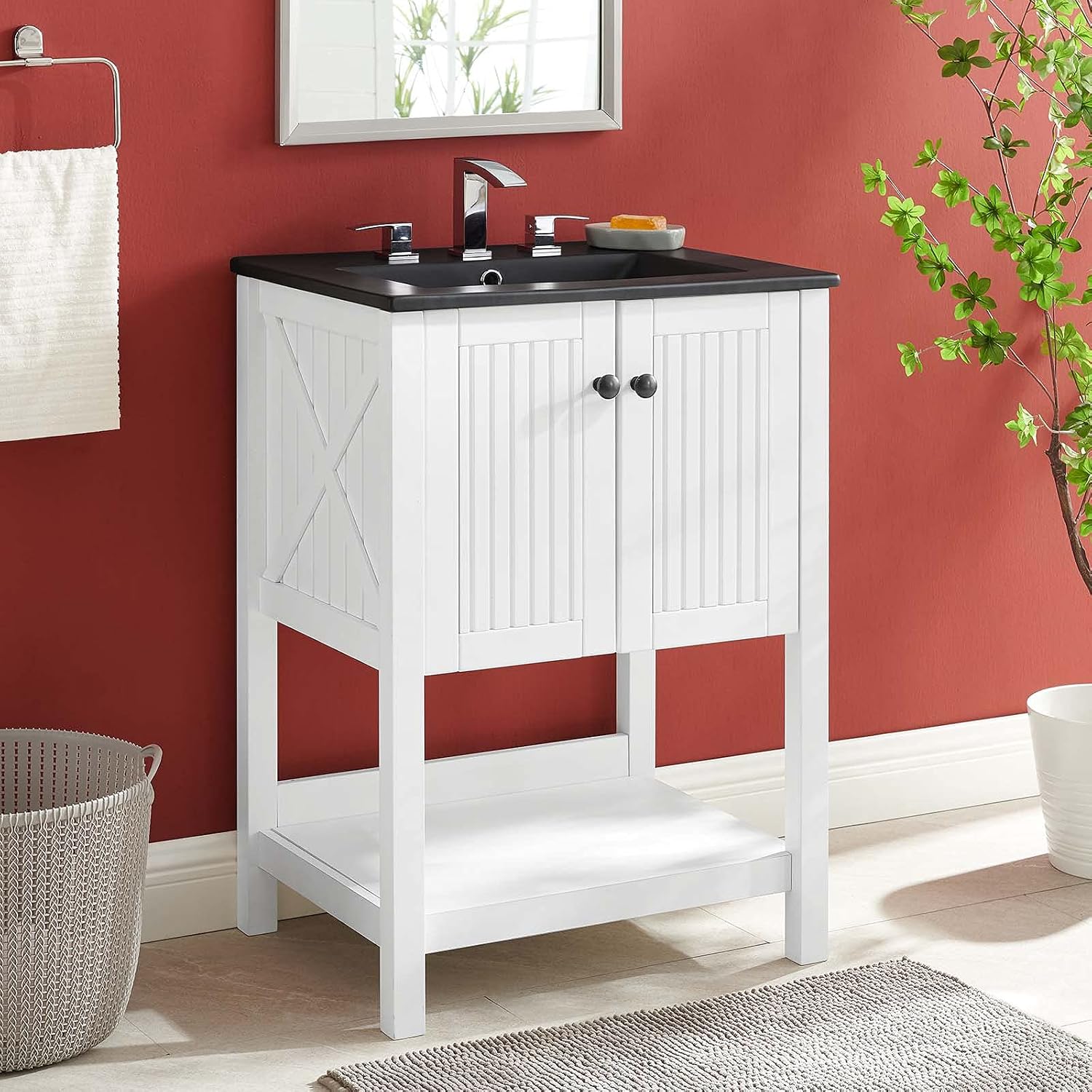 Sink Vanity Cabinet, Wood, White Black, Modern Contemporary, Hotel Bedroom Bathroom Master Suite