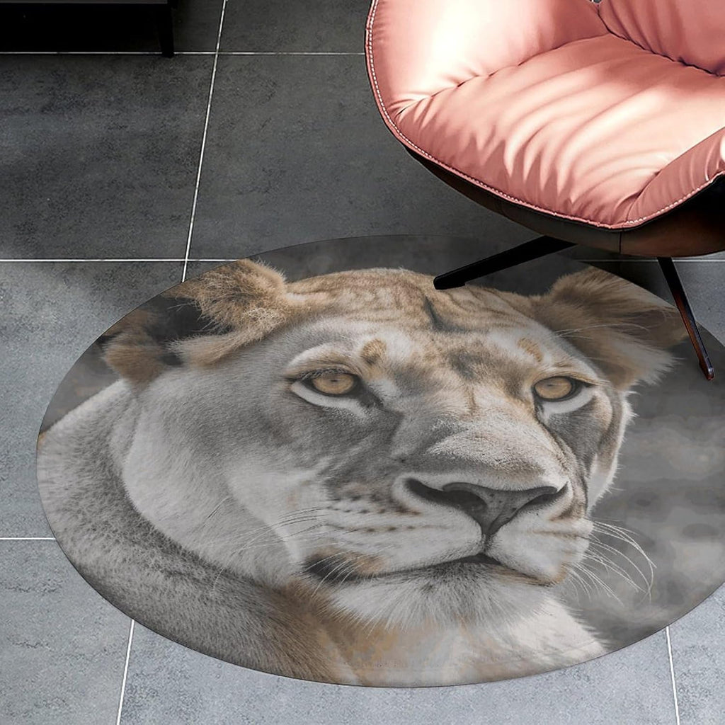 Lioness with Blue Green Eyes Coral Velvet Round Floor Mat Non-Slip Bath Rug Floor Covering for Bathroom Vanity Guest Suite & Vacation Home