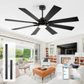 62 Inch Smart Ceiling Fan with Light, Modern Black Industrial Home Lighting & Ceiling fans with App/Voice/Remote Control, Damp-rated Large Airflow DC Outdoor Ceiling Fans for Patios Porch Outside