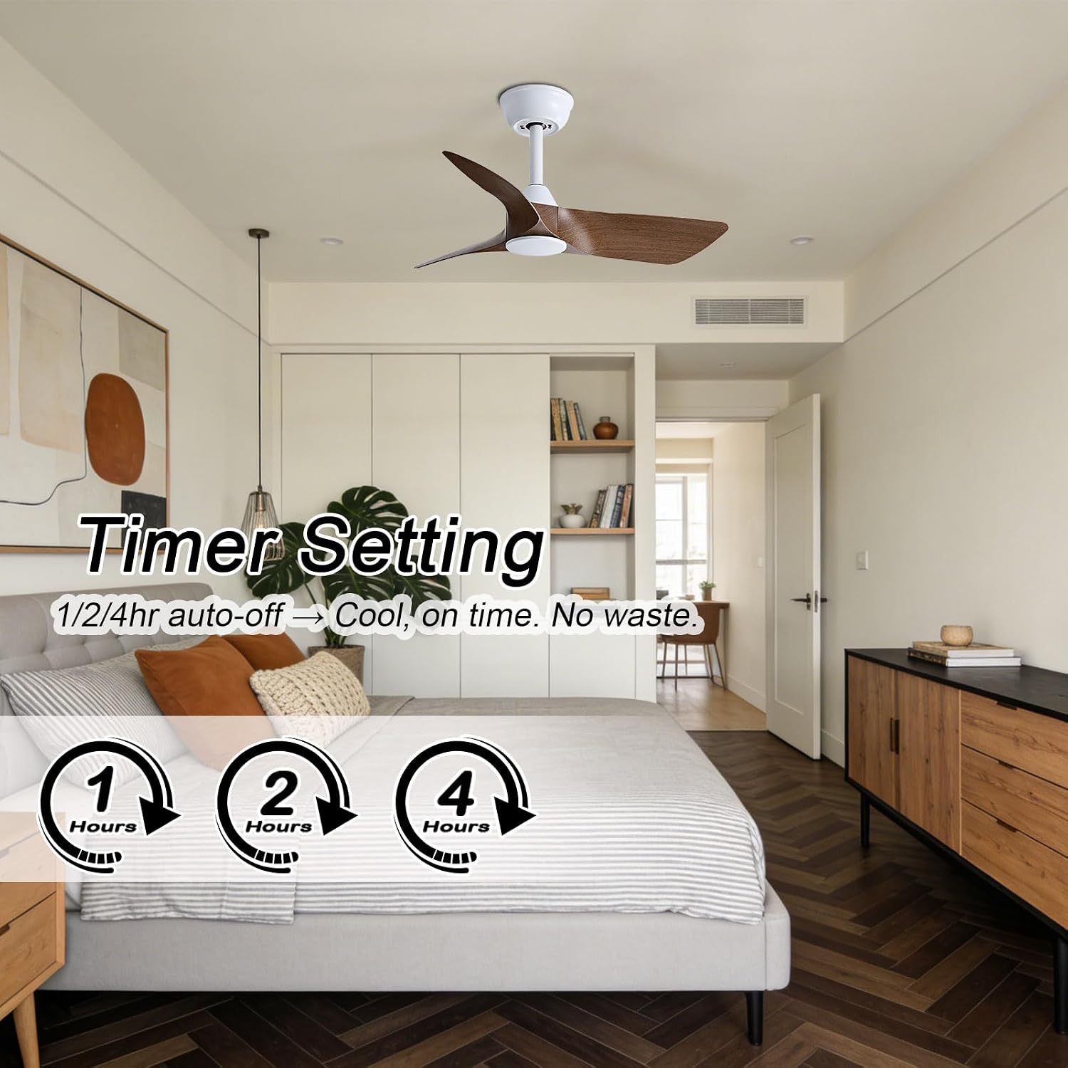 30 Inch Small White Ceiling Fan No Light with Remote 6 Speeds | 30 inch quiet ceiling fan without light. 6 speeds reversible DC motor timer for small room bedroom kitchen covered patio