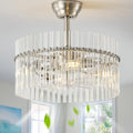 20' Silver Crystal Fandelier Ceiling Fans with Lights, Silver Crystal Chandelier Ceiling Fan with Light Remote Control, 6 Speeds for Bedroom, Living Room, Nursery