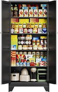 Letaya 75' H Metal Storage Cabinet with 2 Doors and 4 Shelves,Tall Kitchen Pantry Cabinets,Farmhouse Utility Pantry Organizers for Cupboard/Dining/Bathroom/Home Office/Garage Room,Black