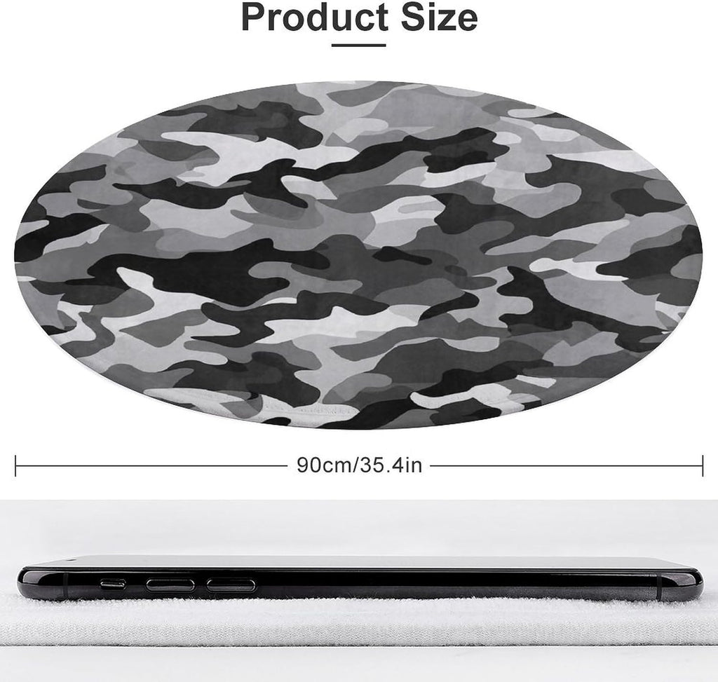 Black Grey White Camo Coral Velvet Round Floor Mat Non-Slip Bath Rug Floor Covering for Bathroom Vanity Guest Suite & Vacation Home