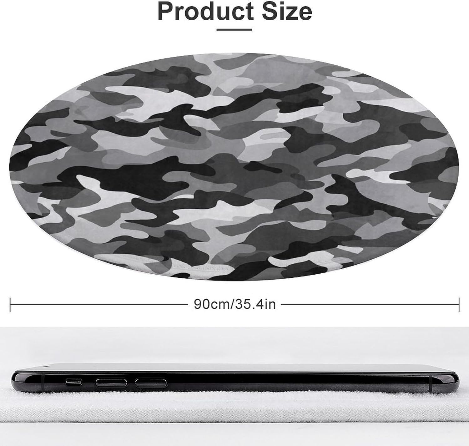 Black Grey White Camo Coral Velvet Round Floor Mat Non-Slip Bath Rug Floor Covering for Bathroom Vanity Guest Suite & Vacation Home