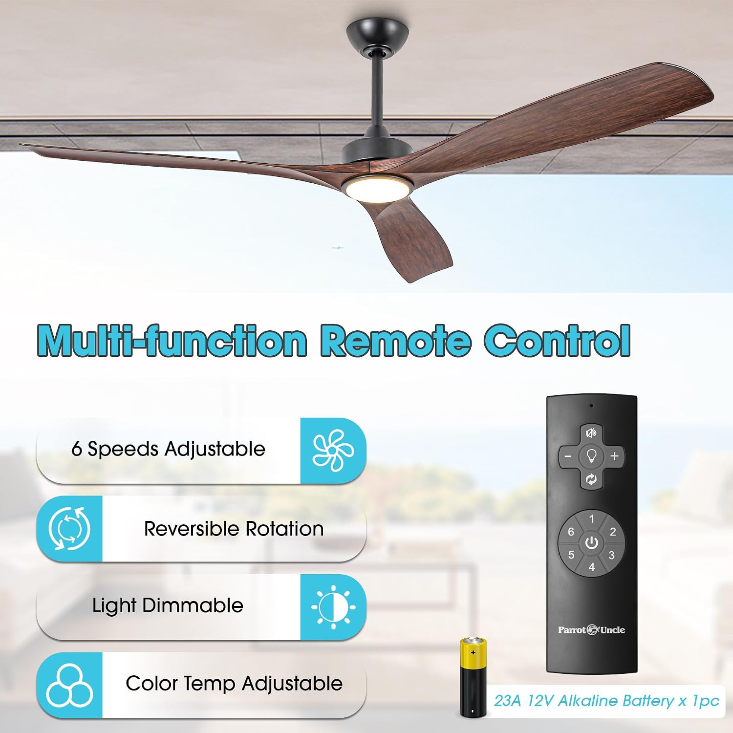 Ceiling Fans with Lights and Remote 60 Inch Outdoor Ceiling Fans for Patios Bedroom, Farmhouse Low Profile Chandelier Ceiling Fan with 6-Speed Reversible DC Motor, Dimmable, Ventilador de Techo