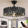 20 Inch Black Caged Ceiling Fan, Black Fandelier Ceiling Fan with Light with 6-Speed Motor, Ceiling Fans with Lights and Remote for Bedroom, Living Room, Dining Room