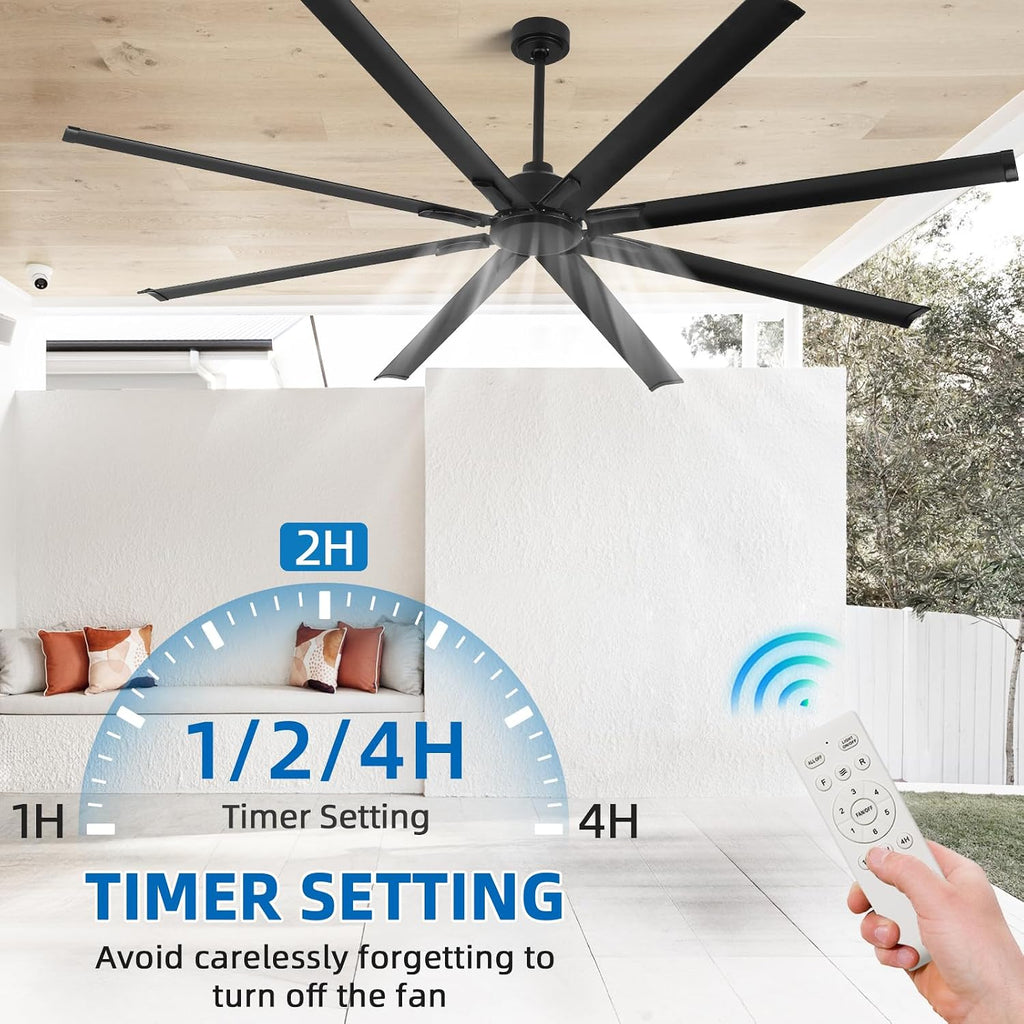 YYEHON 84 Inch Large Industrial Ceiling Fan no Lights, Reversible Dc Motor, 3 Downrods, 6 Speed Remote Control, 8 Aluminum Blades, Black Outdoor Fans for Shop/Gym/Warehouse/Garage