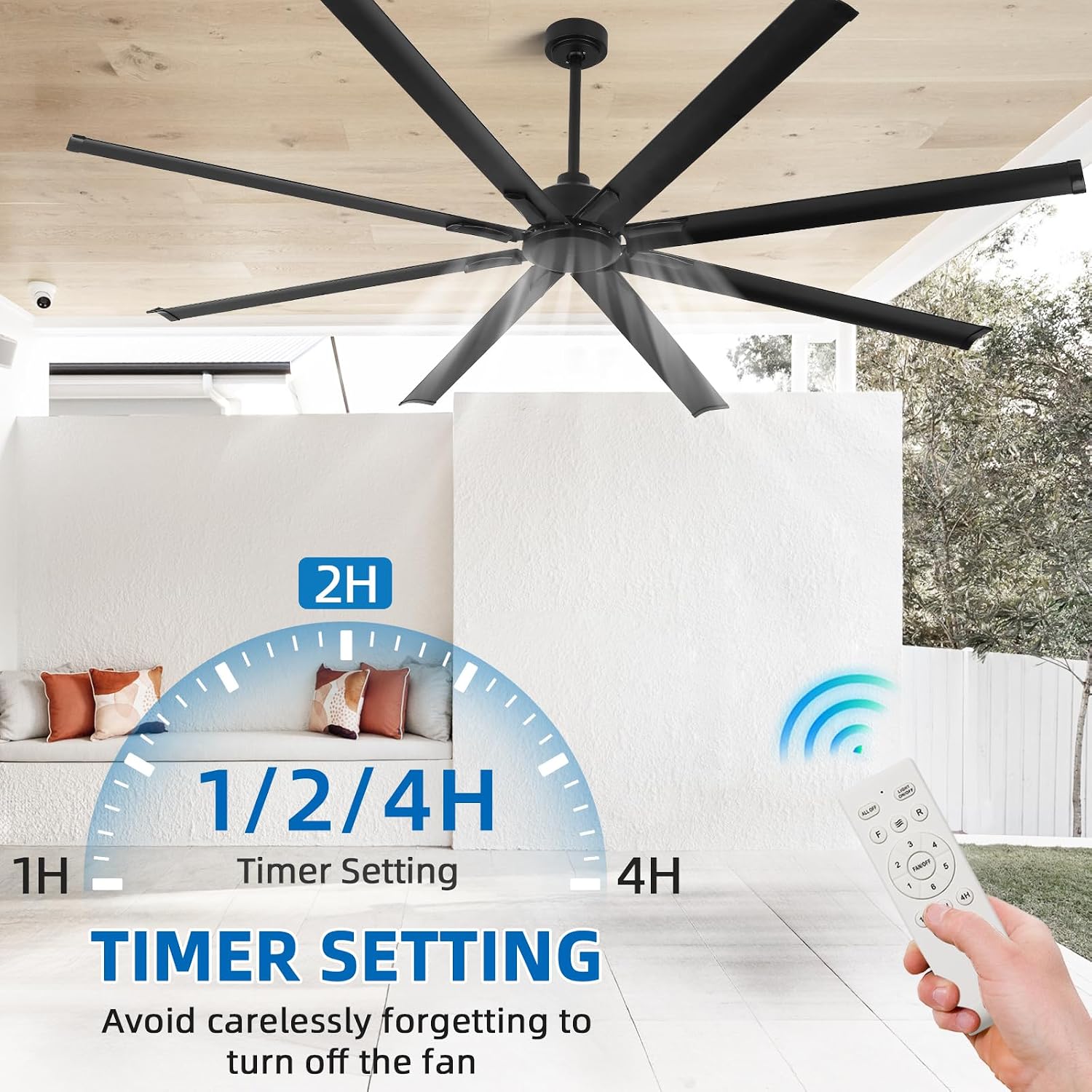 YYEHON 84 Inch Large Industrial Ceiling Fan no Lights, Reversible Dc Motor, 3 Downrods, 6 Speed Remote Control, 8 Aluminum Blades, Black Outdoor Fans for Shop/Gym/Warehouse/Garage
