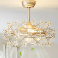 20' Gold Crystal Fandelier Ceiling Fans with lights, Gold Caged Flower ceiling fan with Remote Control, Chandelier with 6 Speeds for Bedroom, Nursery, Living Room