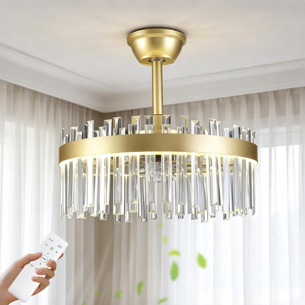 Depuley Modern Ceiling Fan with Lights: 20' Gold Chandelier Cagd Fan with Remote Control - Crystal Fandelier for Girl's Bedroom Living Room Nursery
