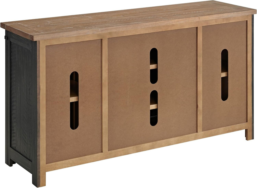 Martin Svensson Home 65' Solid Pine Wood Entertainment Center with Storage. Rustic TV Stand for TVs up to 70.' Sliding Doors, Adjustable Shelves & Cable Management – Black and Driftwood Finish