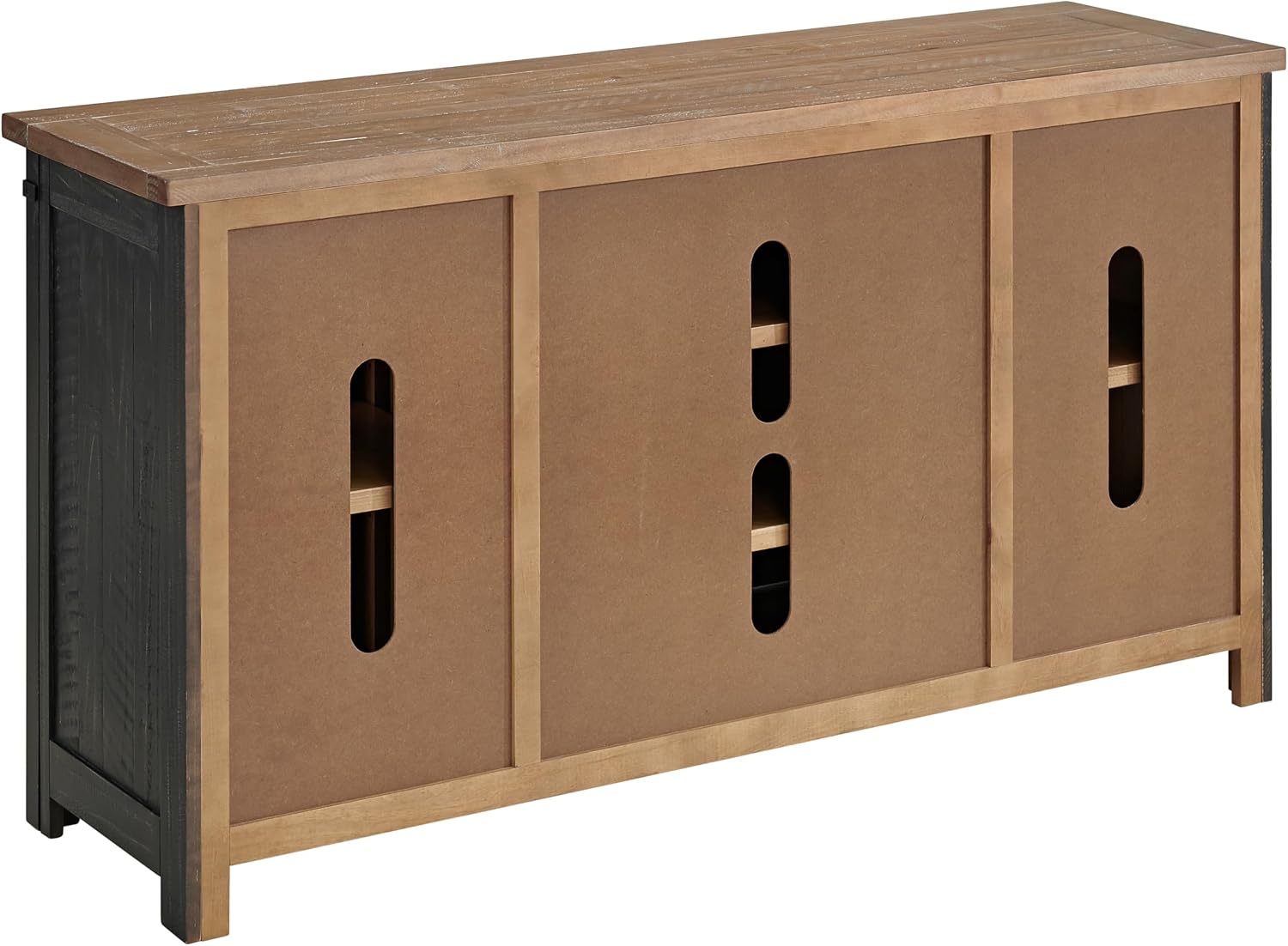Martin Svensson Home 65' Solid Pine Wood Entertainment Center with Storage. Rustic TV Stand for TVs up to 70.' Sliding Doors, Adjustable Shelves & Cable Management – Black and Driftwood Finish