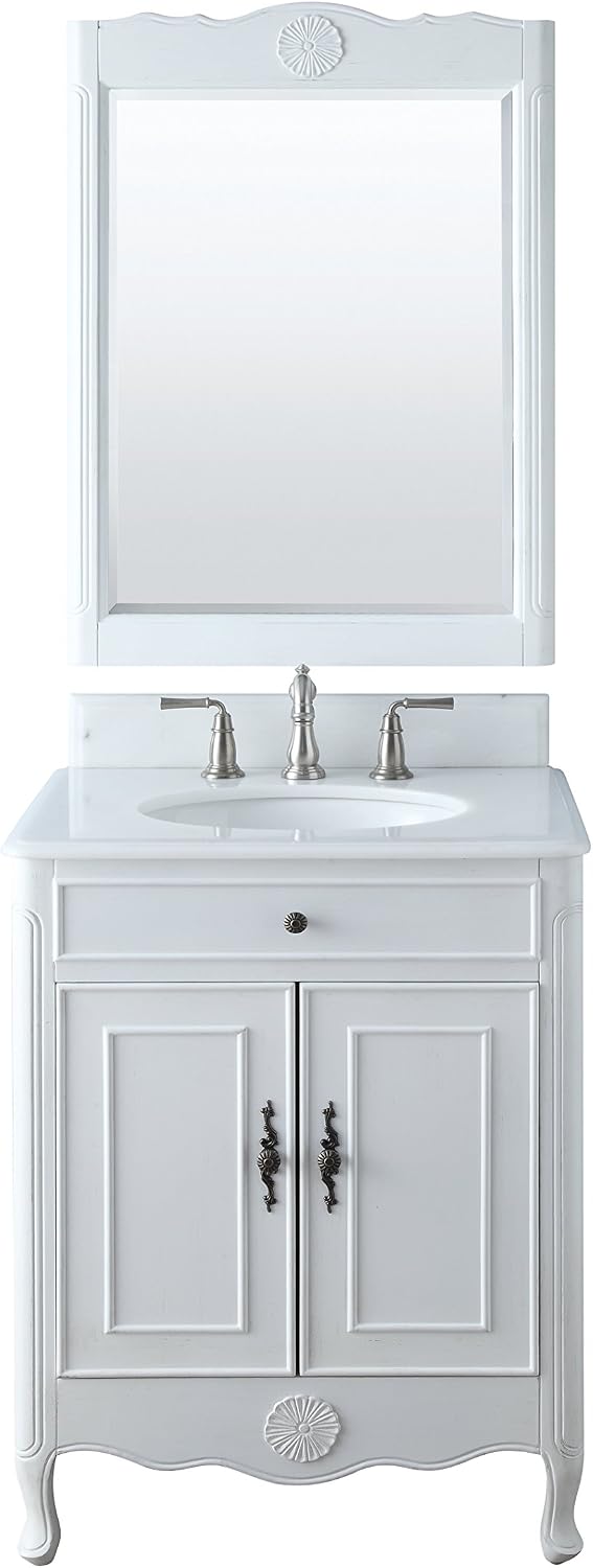 26' Daleville Antique White Bathroom Sink Vanity & Mirror Set 838AW-MIR