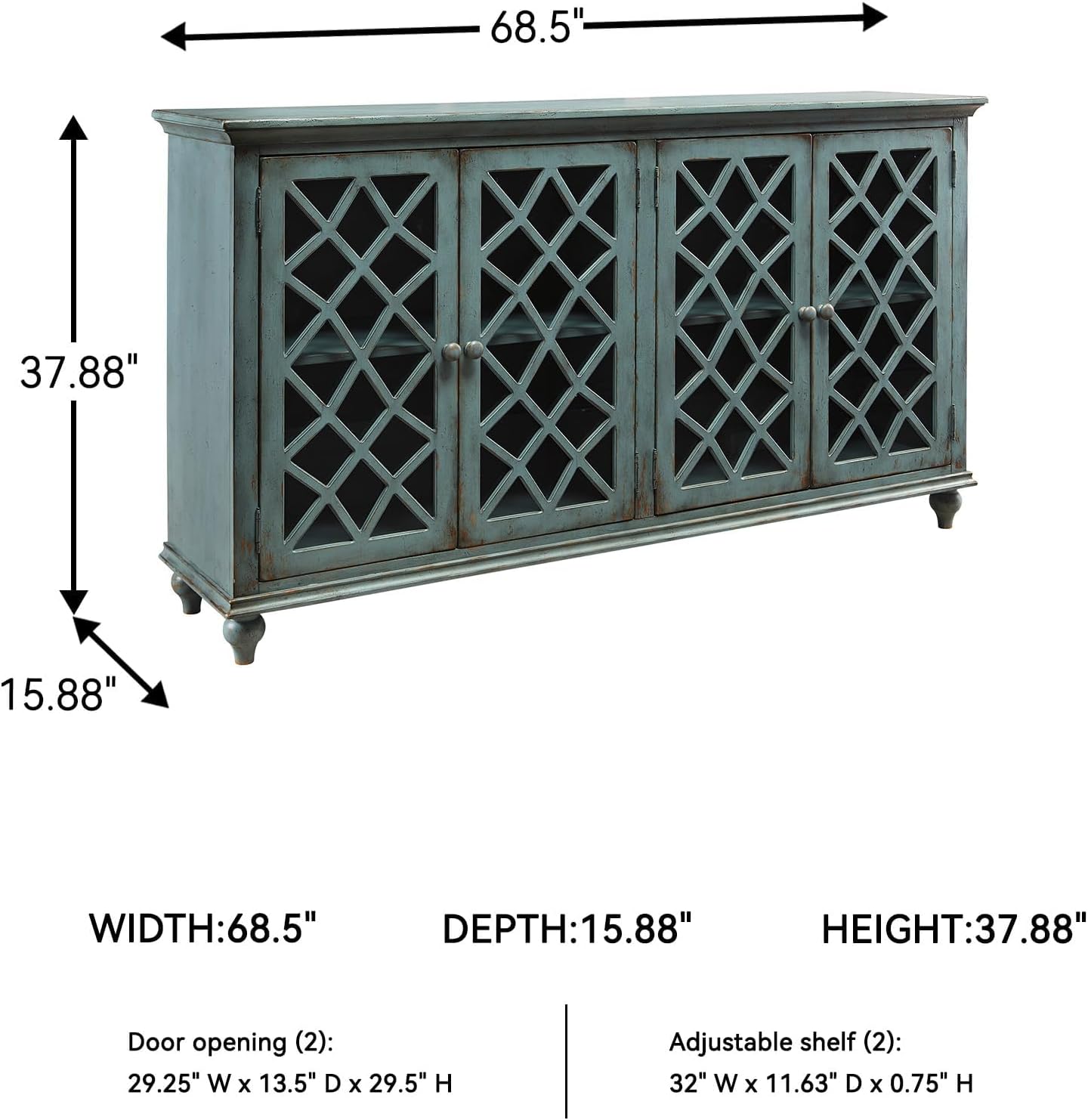 Signature Design by Ashley Mirimyn Vintage 69' 4-Door Accent Cabinet with Mirrored Glass and 2 Adjustable Shelves, Antique Blue